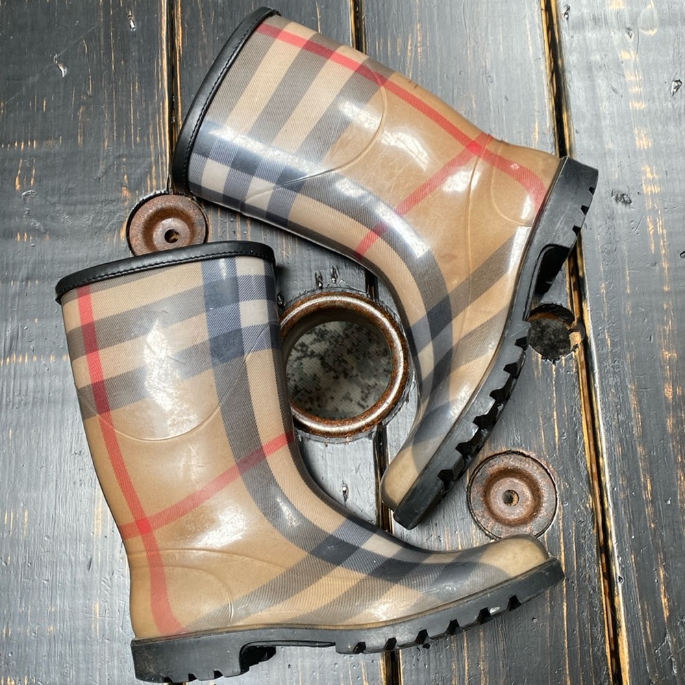 Vintage Burberry Signature Plaid Rain Boots - Size 38 EU